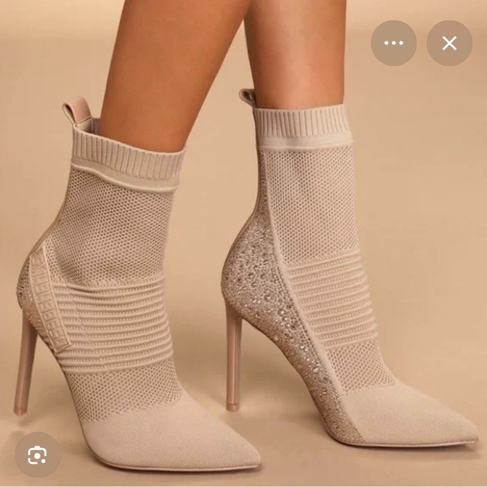 Steve Madden Beige Knit Sock Booties with Glitter Heel